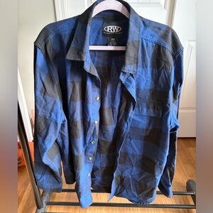 RW Men's Blue and Black Casual Button Down Shirt